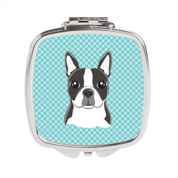 Carolines Treasures Carolines Treasures BB1141SCM Checkerboard Blue Boston Terrier Compact Mirror; 2.75 x 3 x .3 In. BB1141SCM - main